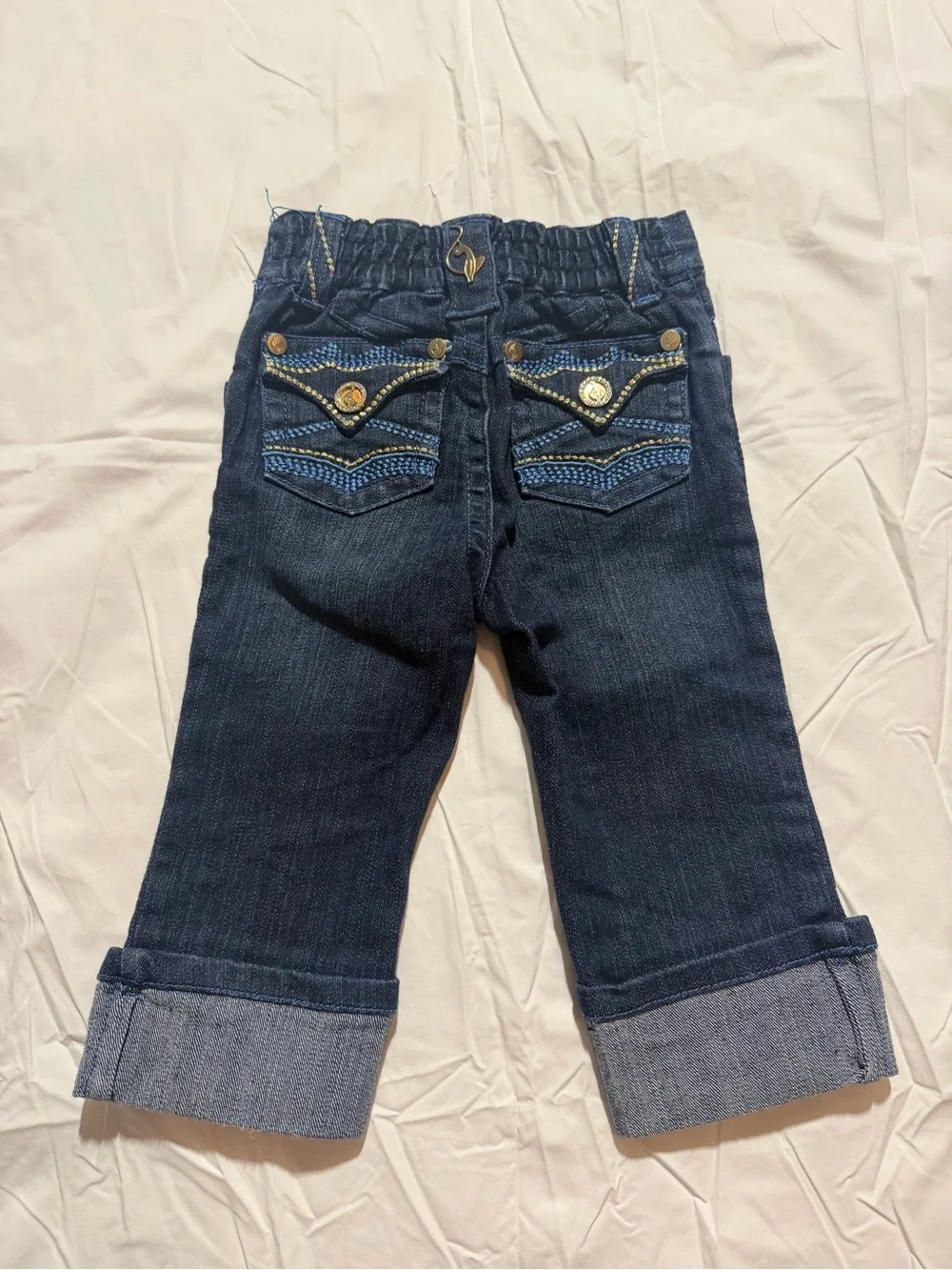 Vintage Baby Phat cuffed jeans girls size 2T blue denim with gold accents